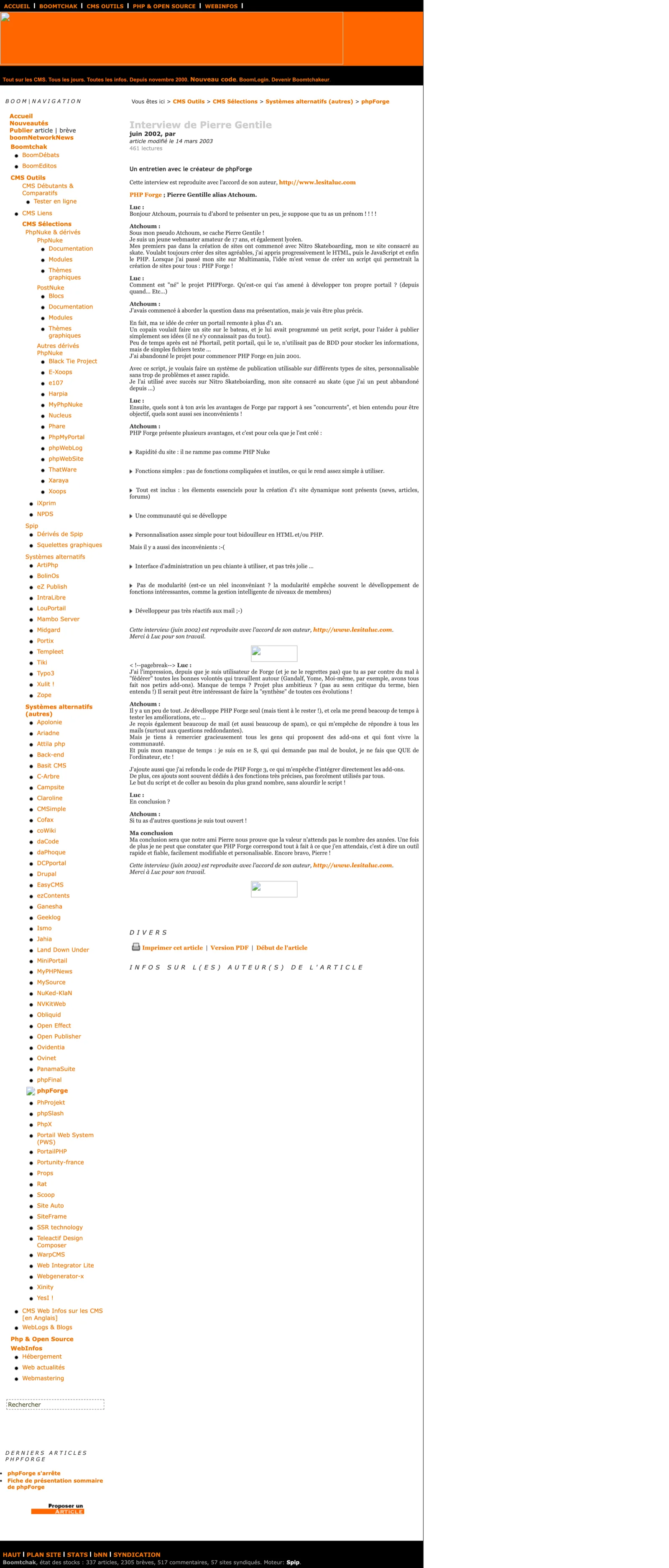 The June 2002 interview of Pierre Gentile by Luc, reproduced on Boomtchak in March 2003