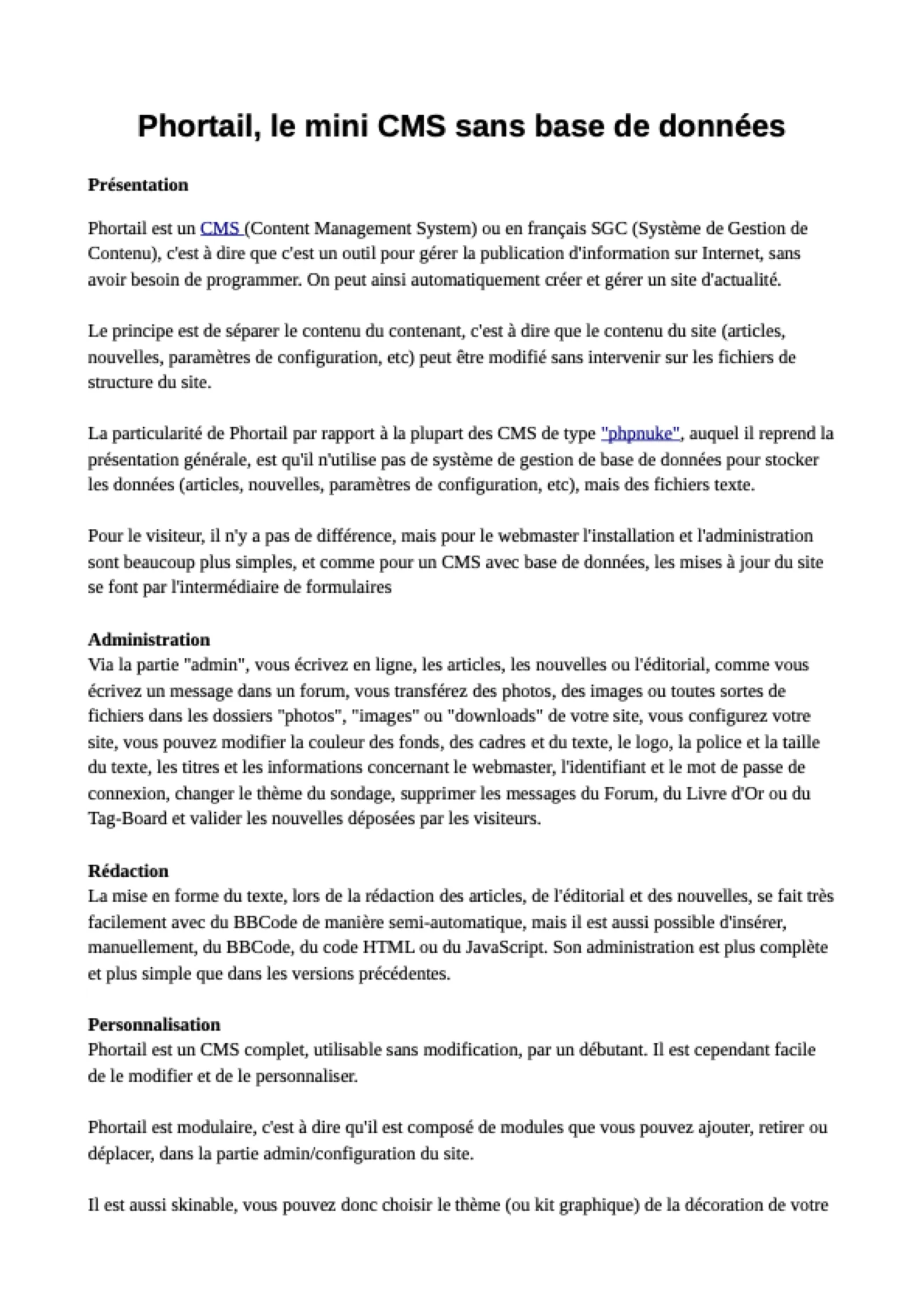 The first page of the Phortail documentation, quoting Pierre Gentile's statement of intent